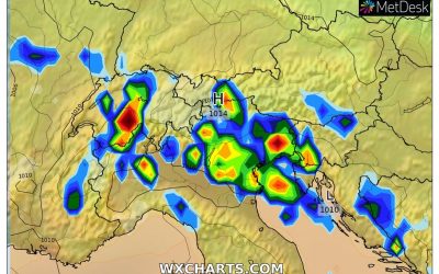 Le piogge ed i temporali previsti per oggi, domenica 22 Maggio