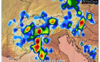 Aggiornamento: le piogge ed i temporali previsti per oggi pomeriggio, martedì 28 Giugno