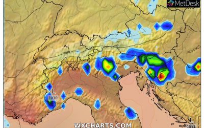 Le piogge previste per oggi, lunedì 13 Giugno