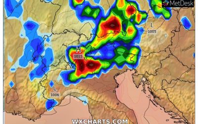 Le piogge ed i temporali previsti per oggi, venerdì 24 Giugno