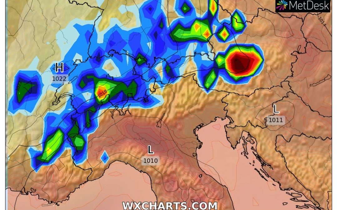 Le piogge previste per oggi, lunedì 27 Giugno