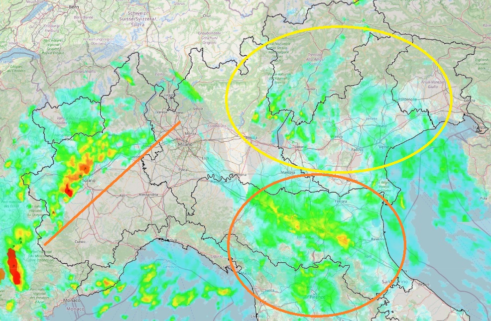 Piemonte, Emilia, Valle d’Aosta, e Lombardia sotto piogge e temporali: situazione live