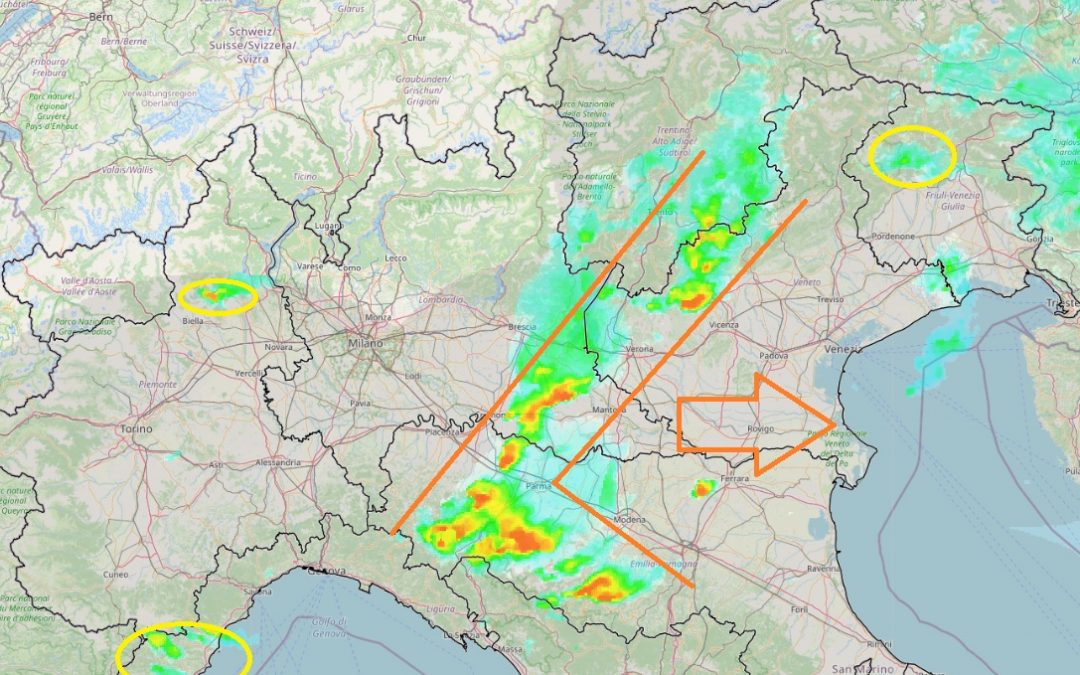 Temporali al Nord con direzione Est
