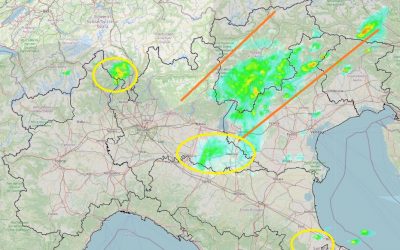 Aggiornamento live al Nord con piogge e temporali
