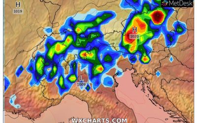Le piogge ed i temporali previsti per domani, lunedì 4 Luglio