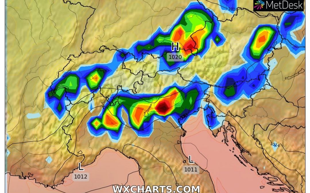 Aggiornamento: le piogge ed i temporali previsti per oggi, lunedì 4 Luglio