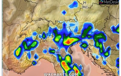 Le piogge ed i temporali previsti per oggi, domenica 28 Agosto