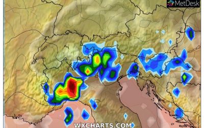 Le piogge ed i temporali previsti per oggi, domenica 7 Agosto