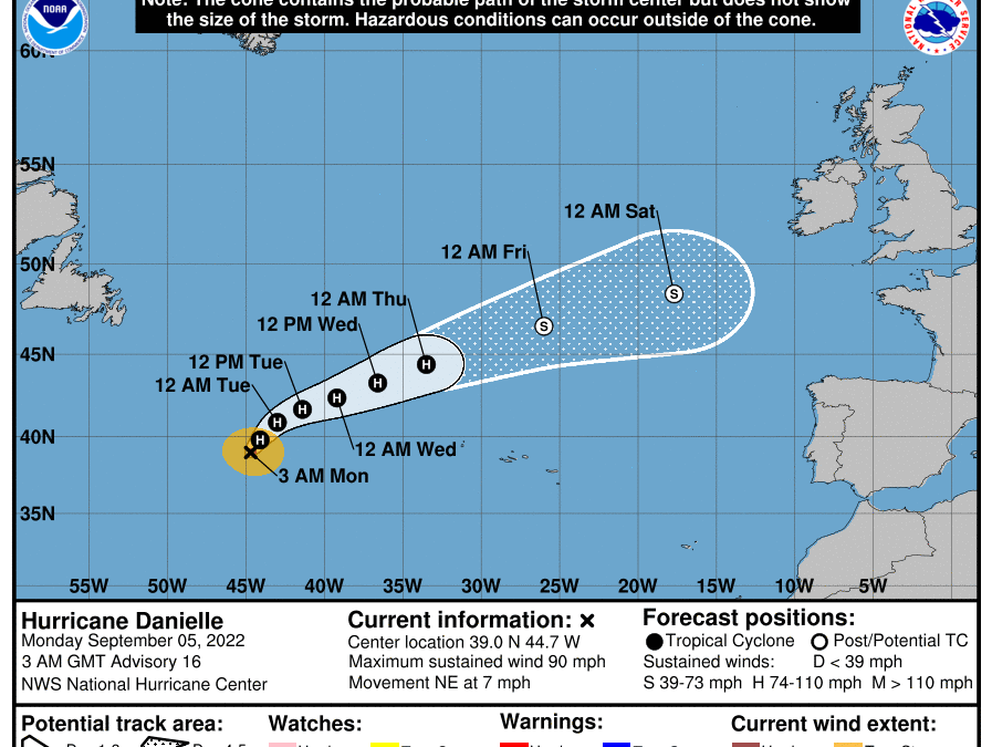 L’uragano Danielle verso l’Europa
