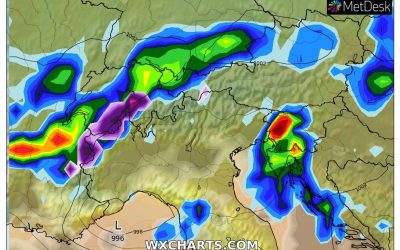 Le piogge ed i temporali previsti per oggi, mercoledì 28 Settembre