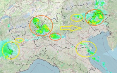Situazione live con piogge e temporali al Nord