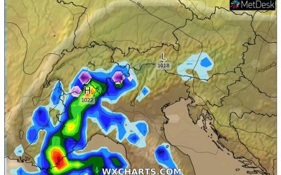 Le piogge previste per oggi, domenica 9 Ottobre