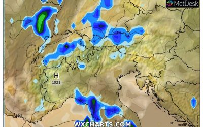 Le piogge previste per oggi, lunedì 10 Ottobre