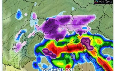 Le piogge previste per domani, martedì 22 Novembre con un forte peggioramento