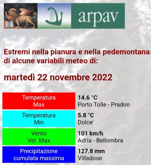 Aggiornamento sulle piogge cadute in Veneto