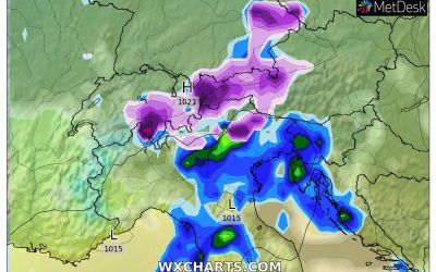 Le piogge previste per oggi, lunedì 5 Dicembre