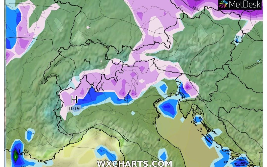 Piogge e nevicate previste per domani, venerdì 2 Dicembre