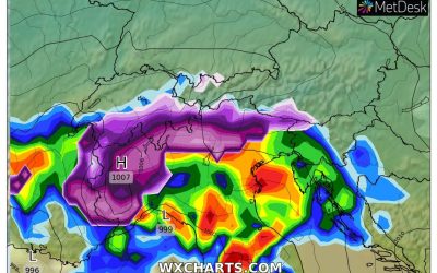 Le piogge e le nevicate previste per domani, giovedì 15 Dicembre