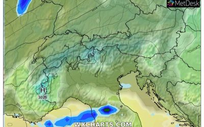 Le piogge previste per mercoledì 28 Dicembre