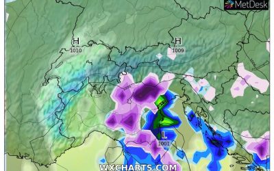 Le piogge e le nevicate previste per giovedì 19 Gennaio