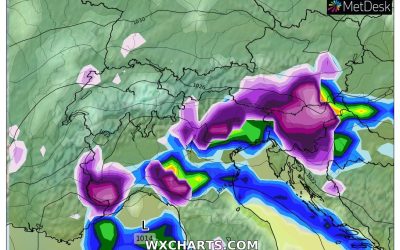 Le piogge e le nevicate previste per lunedì 23 Gennaio