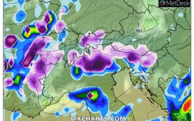 Le piogge e le nevicate previste per lunedì 16 Gennaio