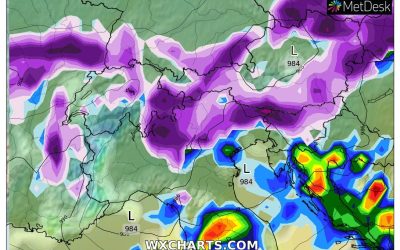 Le piogge e le nevicate previste per martedì 17 Gennaio
