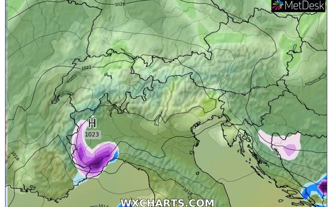 Le piogge e le nevicate previste per martedì 28 Febbraio