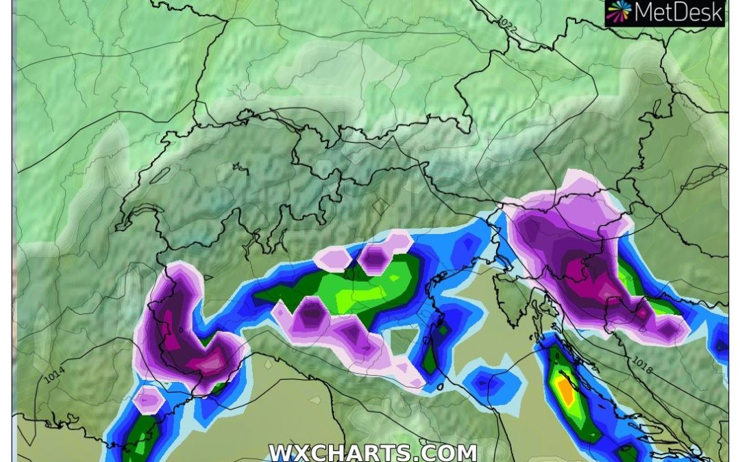 Le piogge e le nevicate perviste per mercoledì 1 Marzo