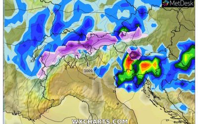 Le piogge previste per sabato 25 Marzo