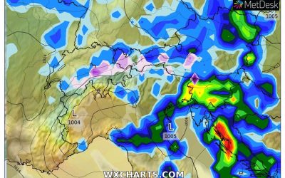 Le piogge previste per la seconda parte della giornata di lunedì 24 Aprile
