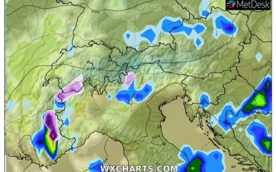 Le piogge previste nella seconda parte di giornata di lunedì 17 Aprile