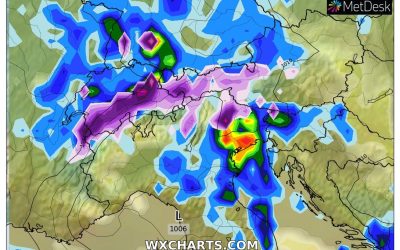 Le piogge ed i temporali previsti per martedì 25 Aprile