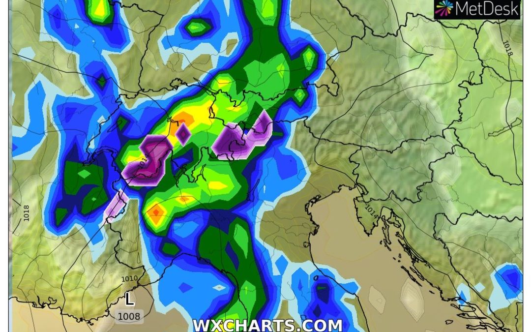 Le piogge previste per martedì 9 Maggio