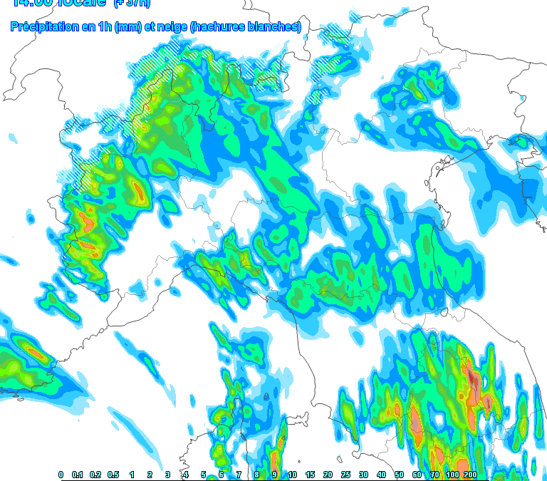 Animazione piogge e temporali previsti per mercoledì 1 Maggio