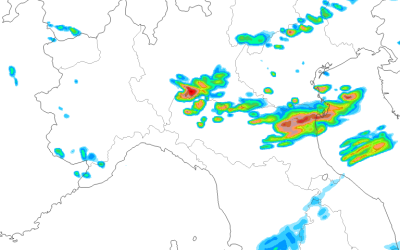 Animazione piogge e temporali di martedì 2 Luglio