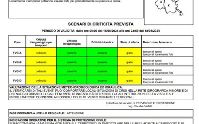 Dalla protezione civile, arriva l’allerta in Friuli